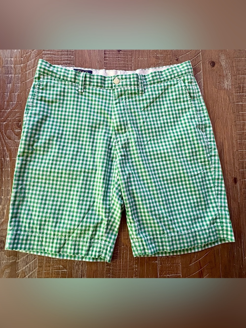 Polo Ralph Lauren Men's Green Gingham Chino Shorts - Size 33 (9" Inseam)